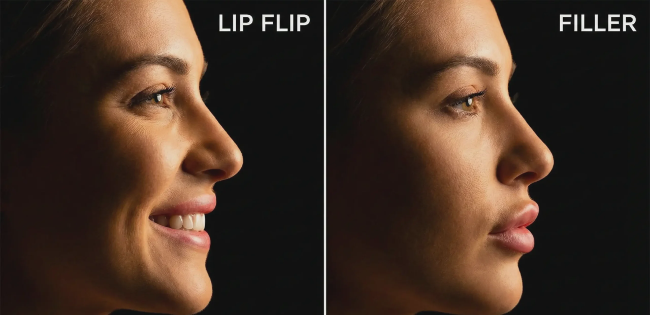 lip flip vs filler side profile comparison