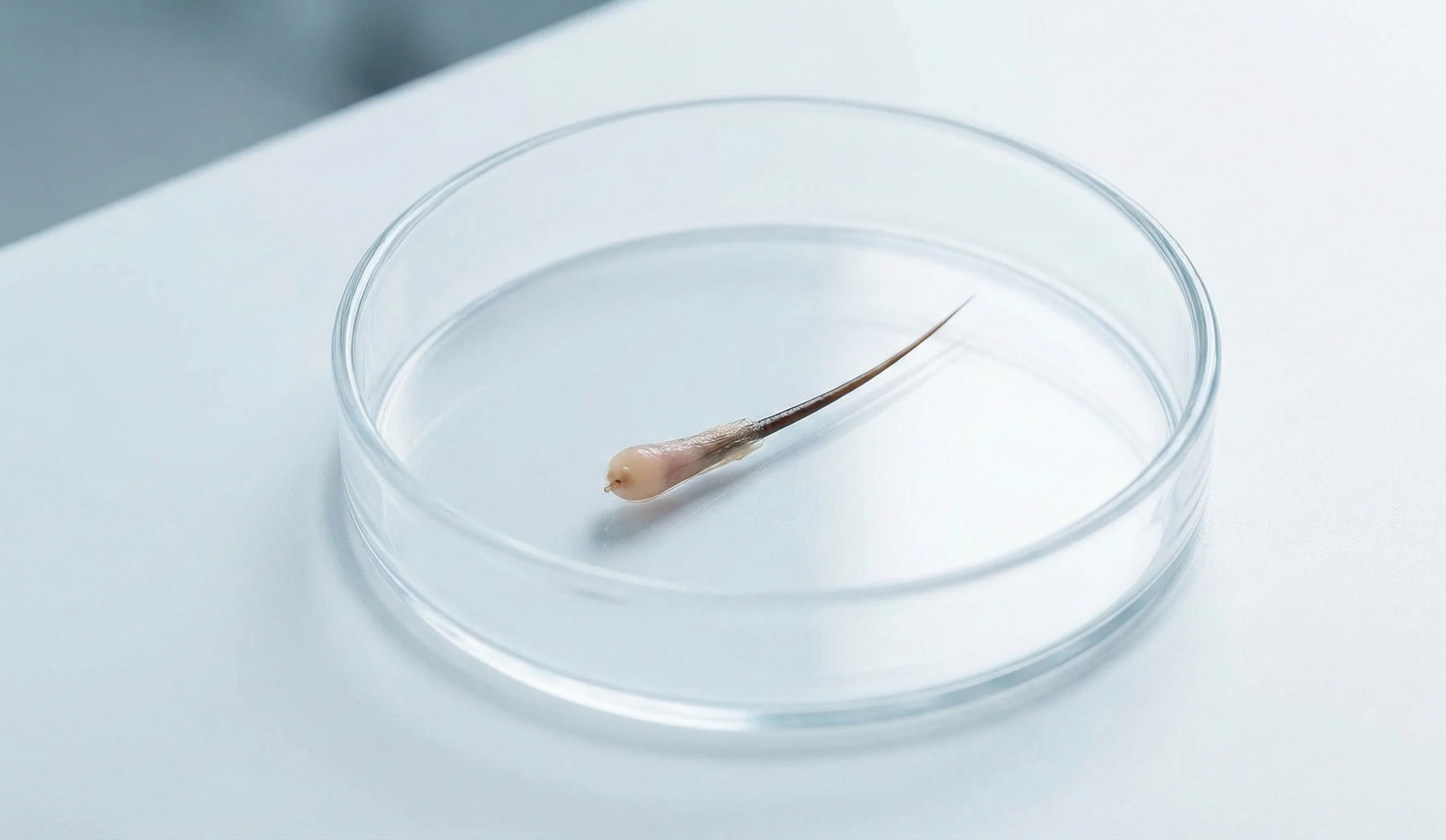 single hair graft in petri dish close up