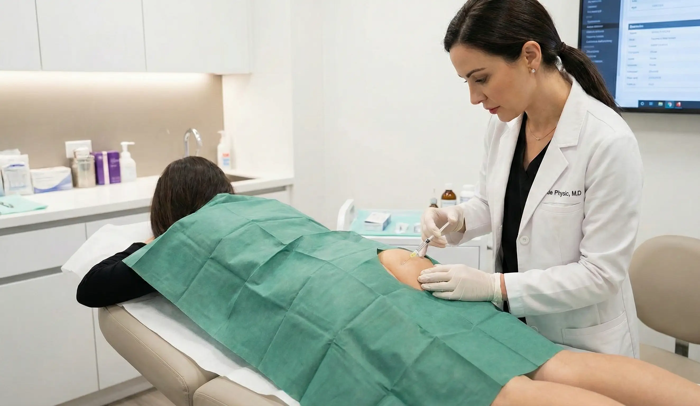 doctor injecting filler patient buttocks clinic