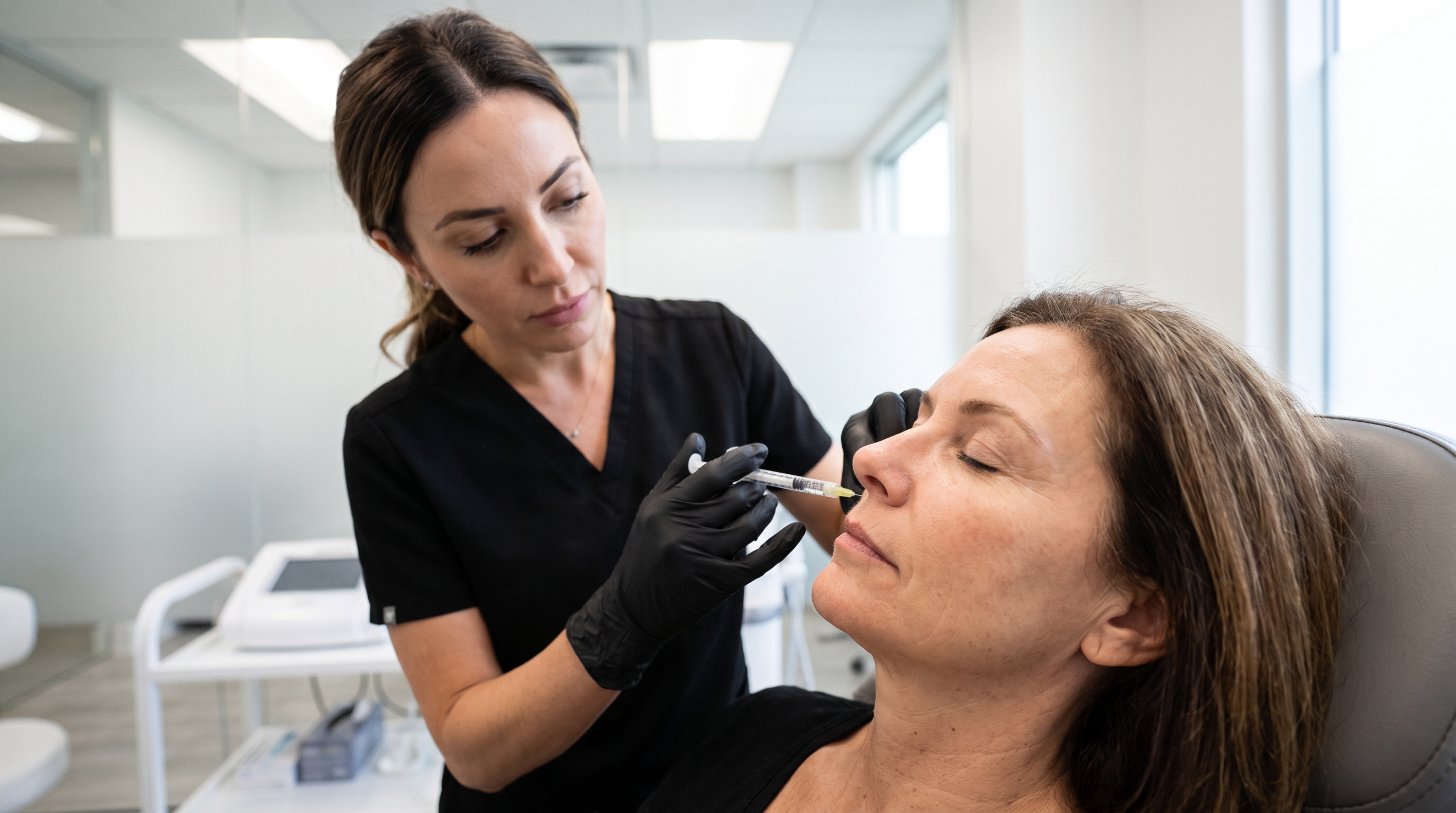 Dermal filler treatment applied to the face, restoring lost volume and sculpting key facial structures like the jawline.