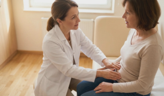 medical consultation doctor examining post hysterectomy pelvis