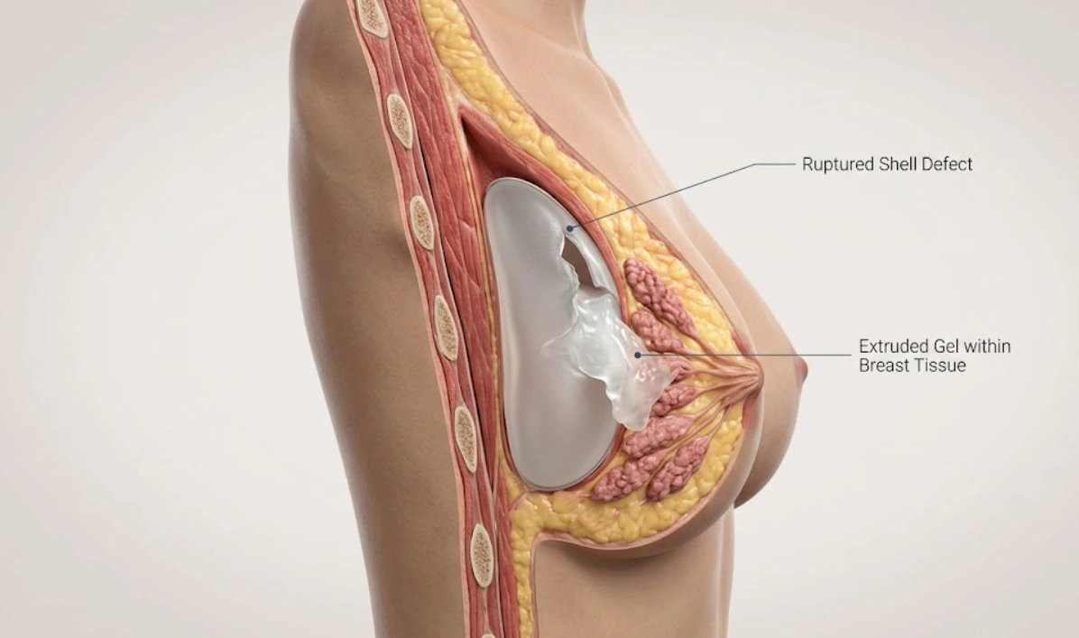 anatomical render cohesive breast implant rupture