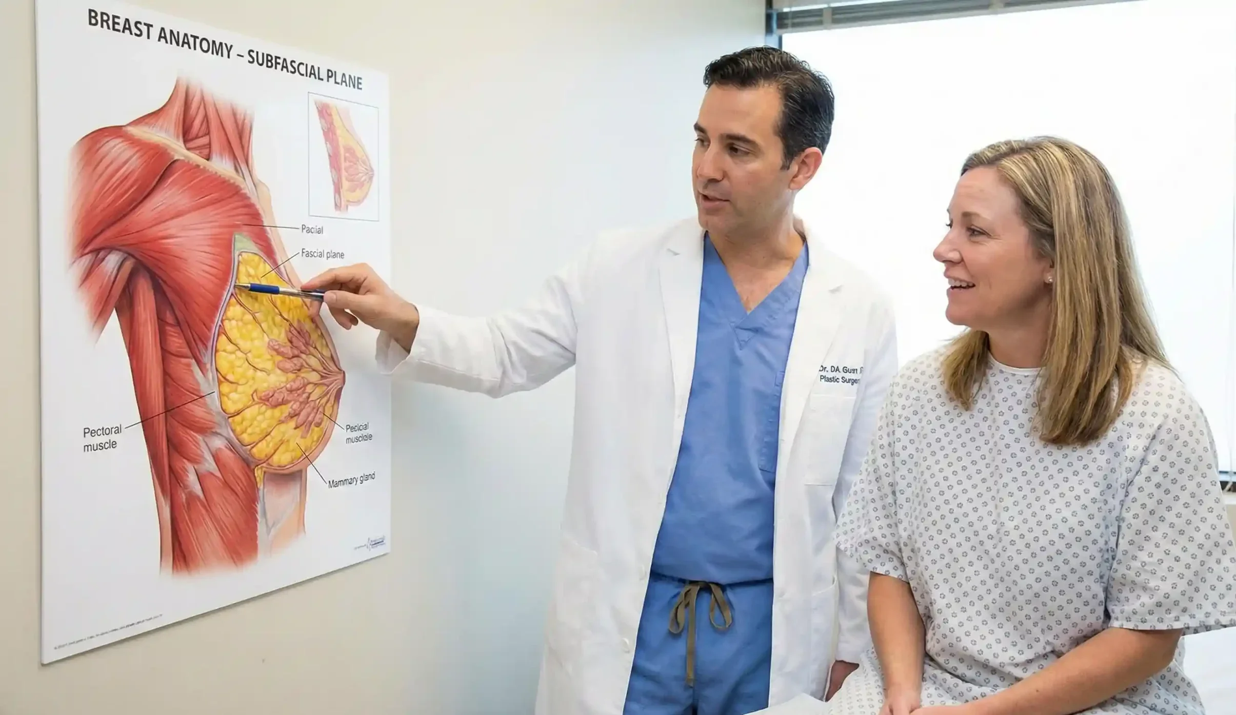 surgeon explaining subfascial plane anatomy