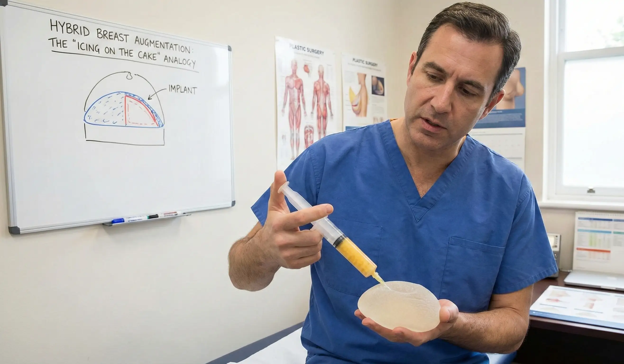 surgeon demonstrating hybrid augmentation fat grafting implant