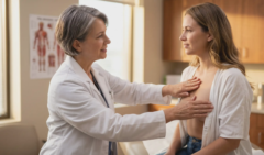 clinic doctor examining long lasting saline breast implants