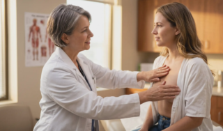 clinic doctor examining long lasting saline breast implants