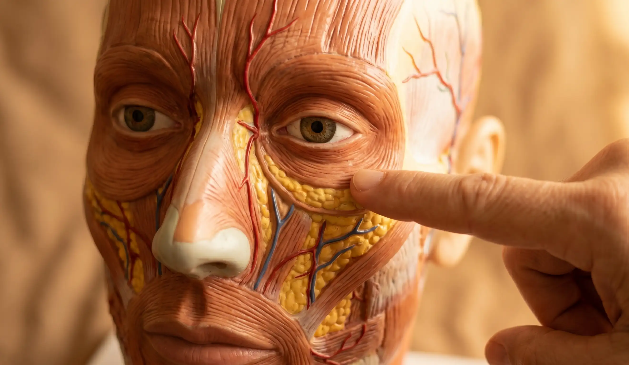 modello 3d anatomico con marcatura del grasso sotto gli occhi