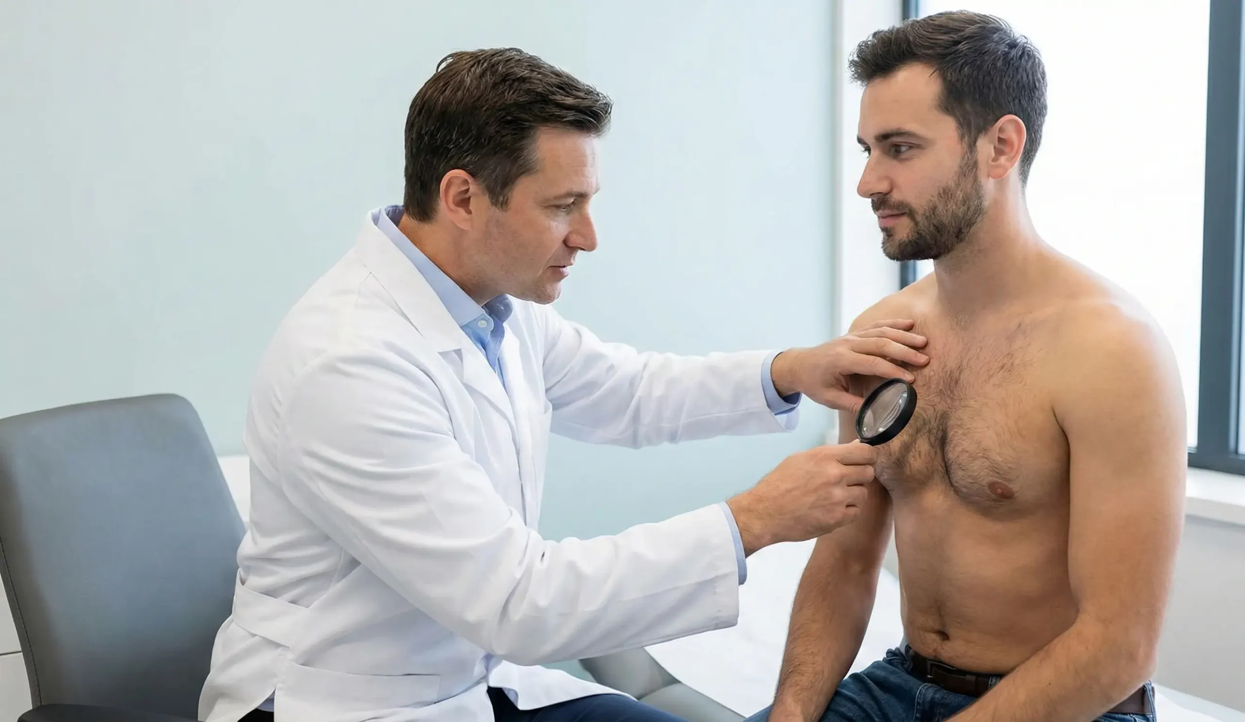 doctor examining patient chest hair