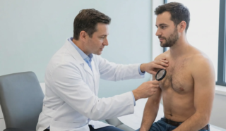 doctor examining patient chest hair