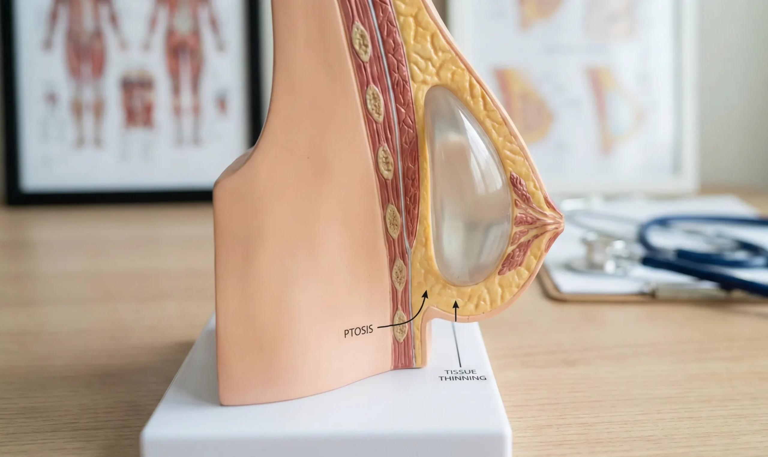 3d anatomical model breast implant ptosis tissue thinning