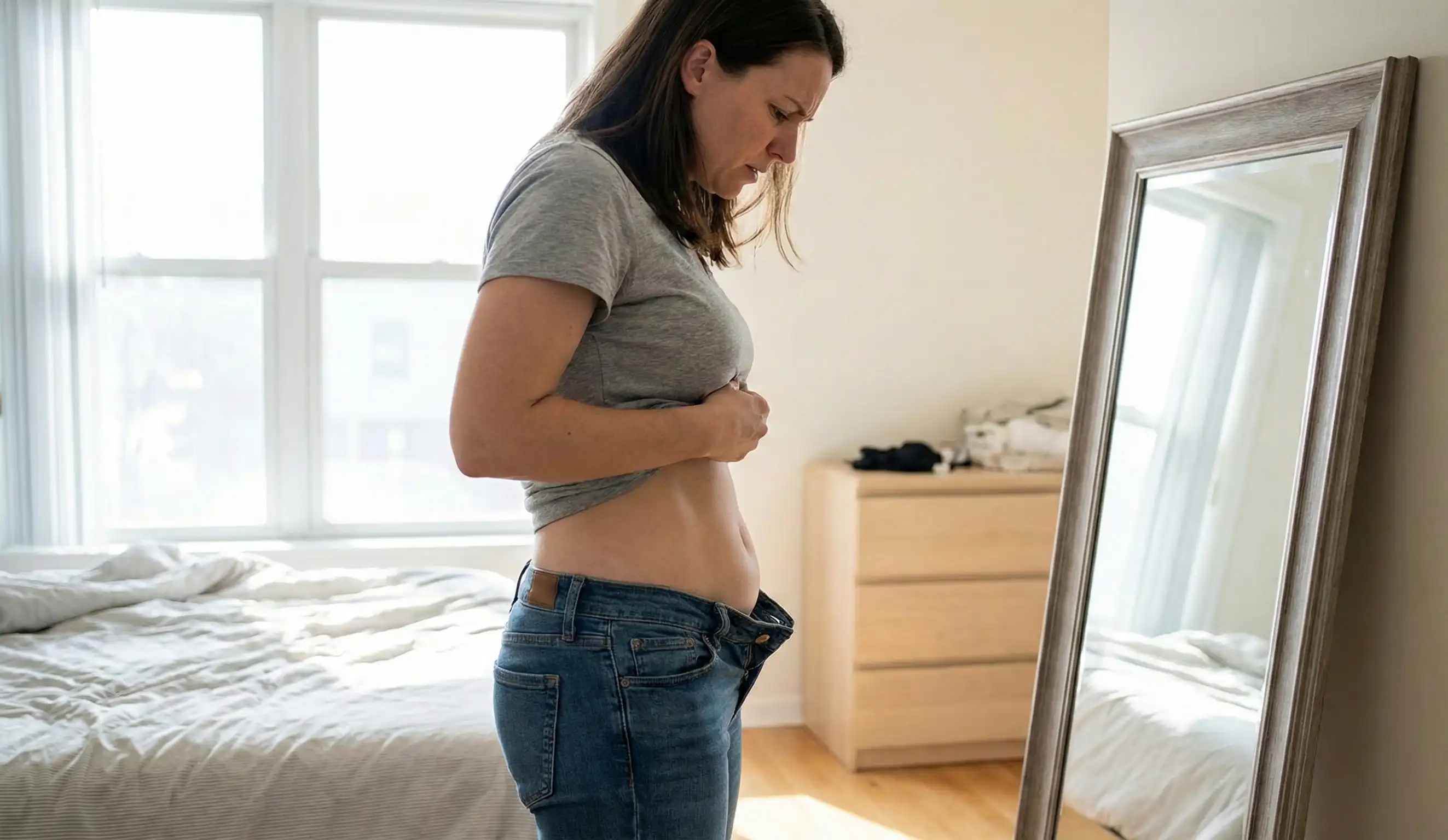 donna che si controlla il pancione nel mirror