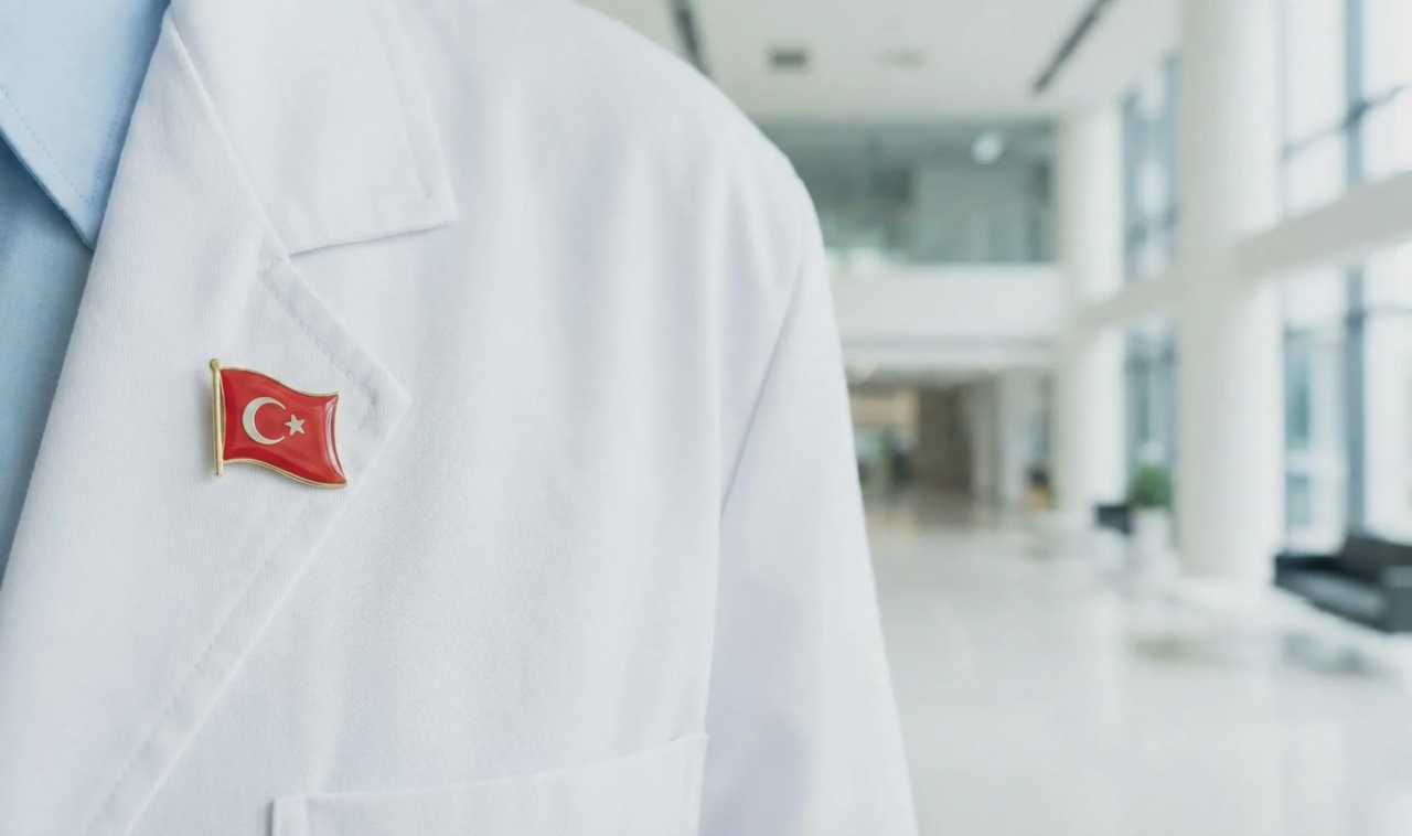 doctor coat with turkish flag pin