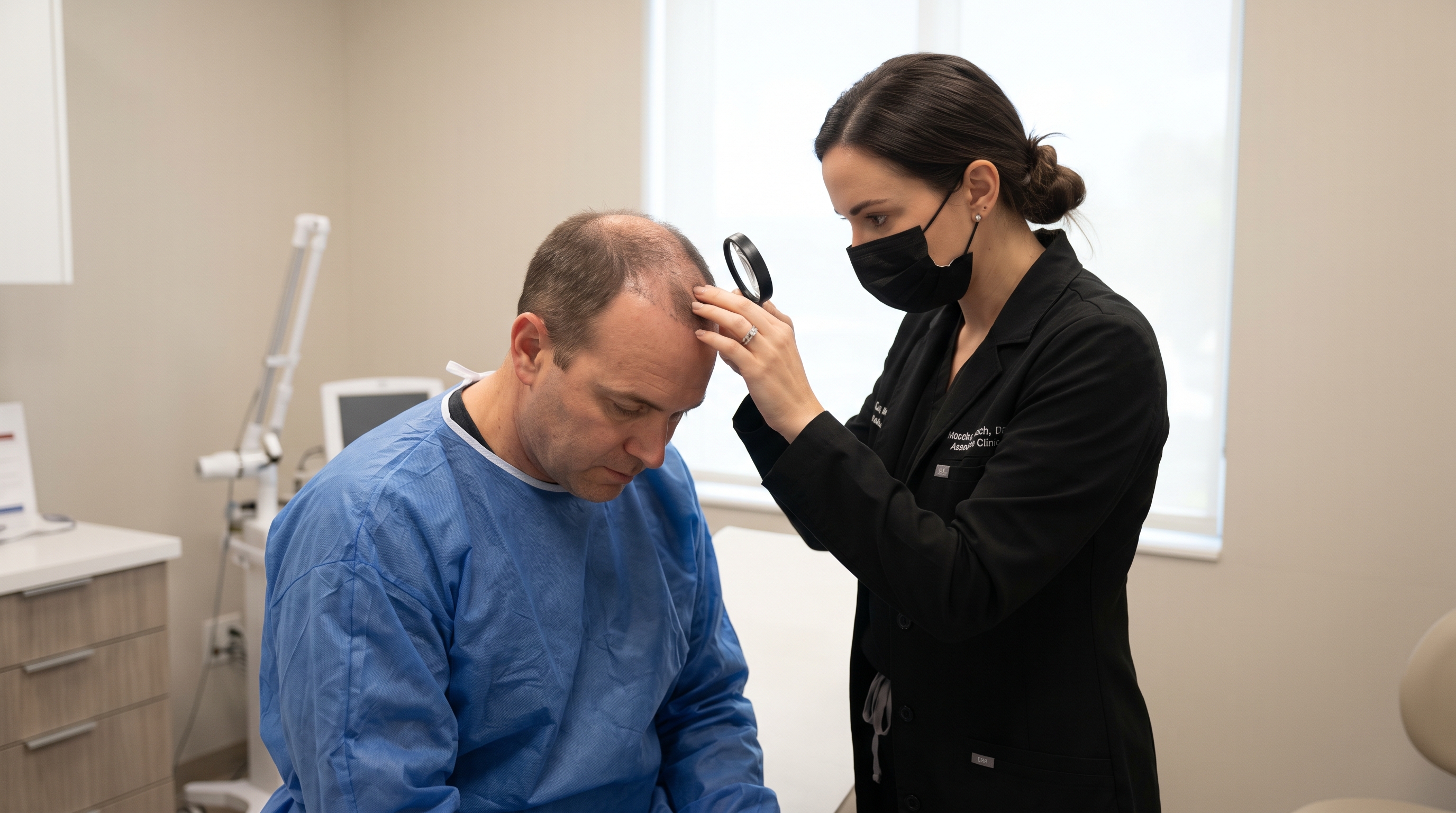 A patient undergoing stem cell therapy to stimulate hair growth and reverse miniaturization.