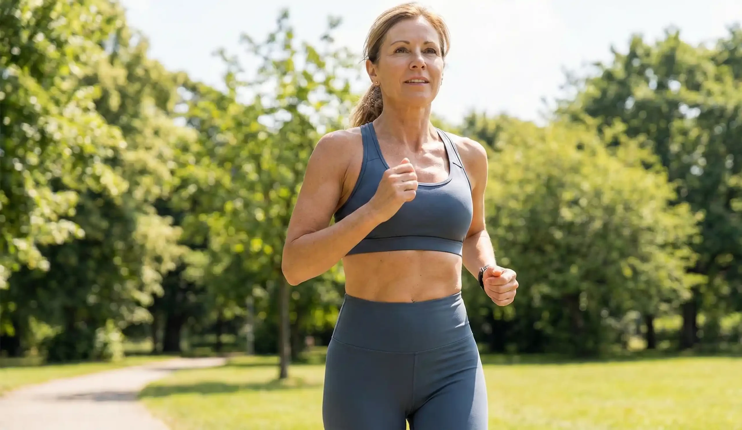 fit woman jogging after tummy tuck
