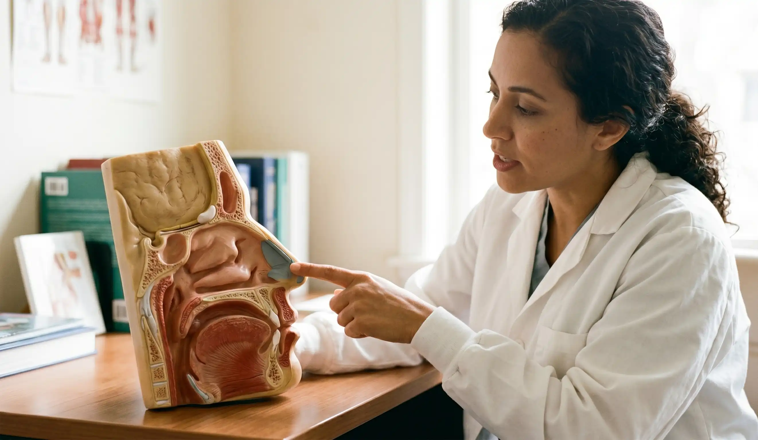 anatomical model rhinoplasty doctor pointing breathing