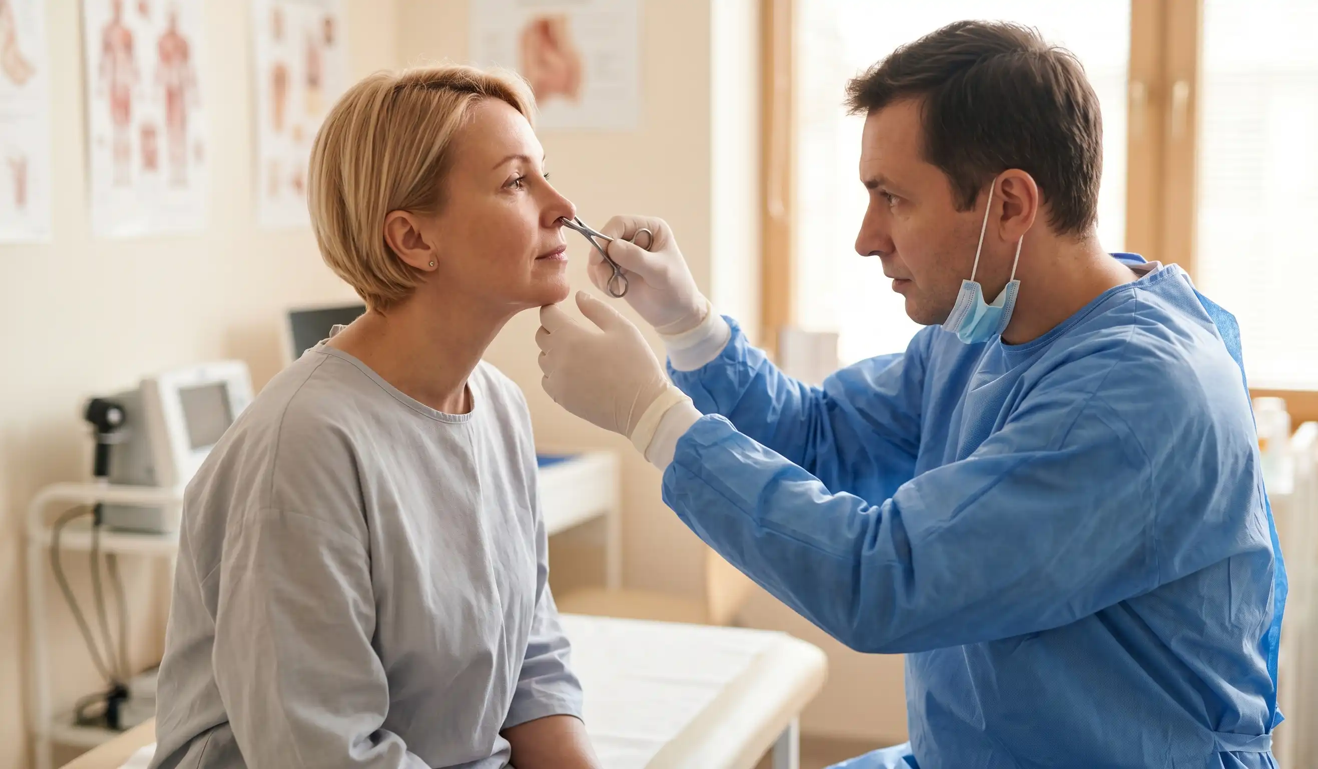 rhinoplasty recovery doctor examination