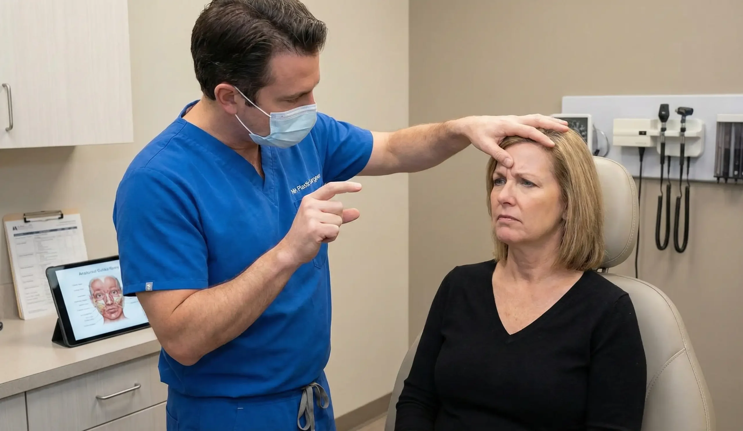 surgeon demonstrating muscle thinning patient
