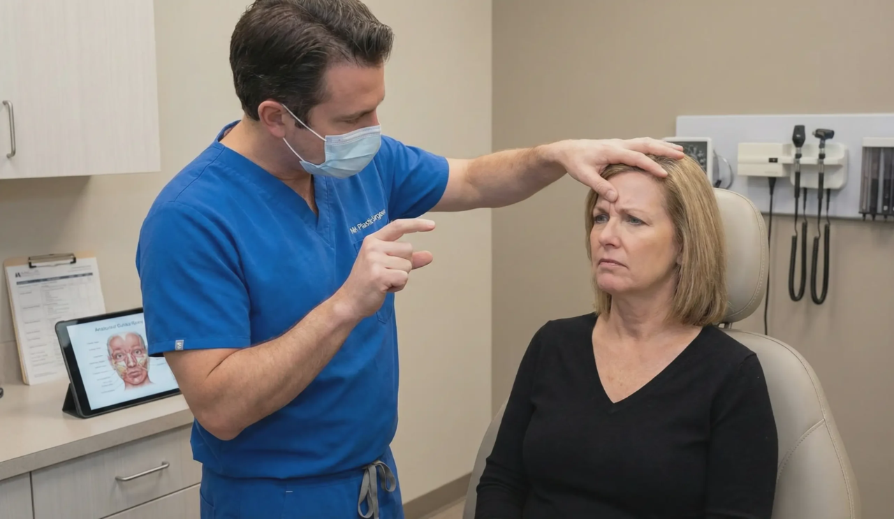 surgeon demonstrating muscle thinning patient