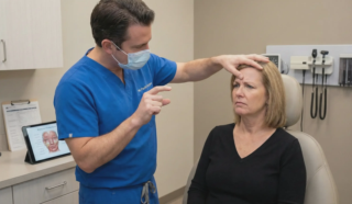 surgeon demonstrating muscle thinning patient