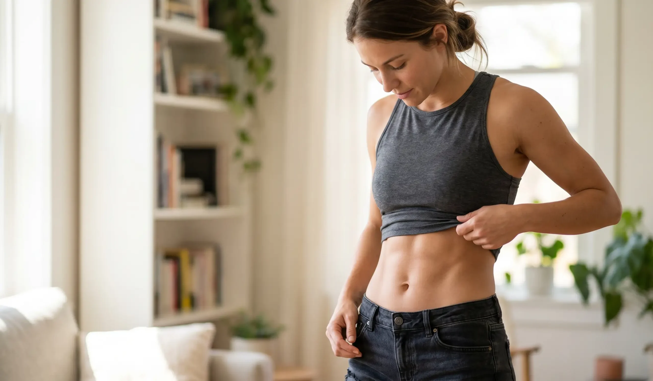woman with sculpted abdomen wearing cropped shirt