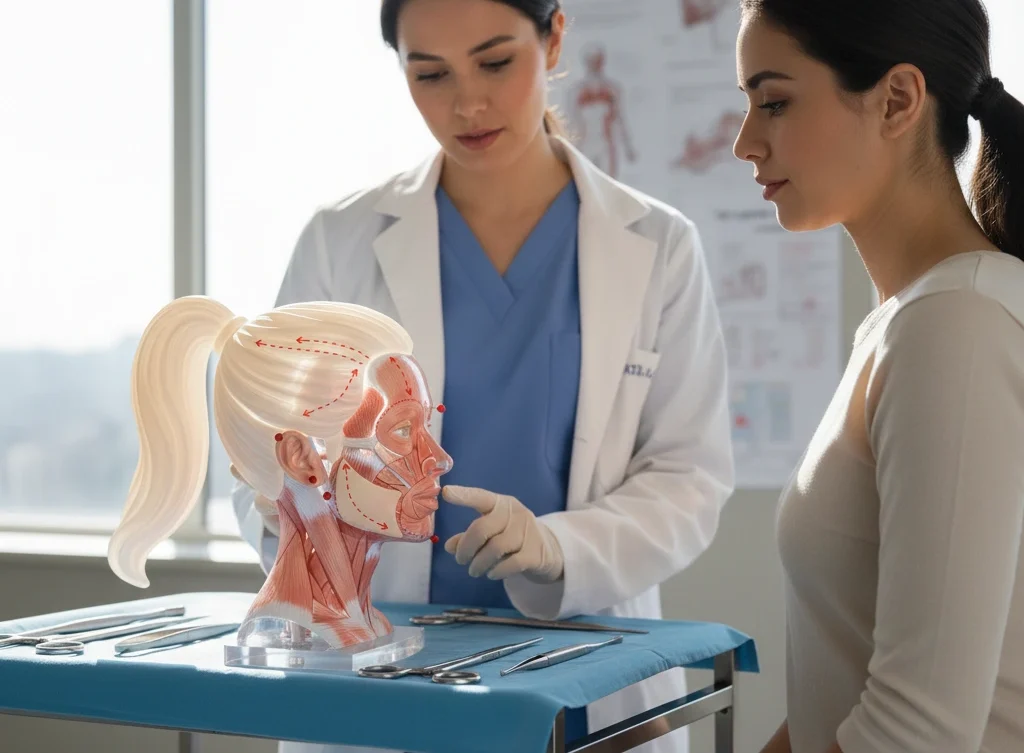 surgeon explaining ponytail facelift procedure