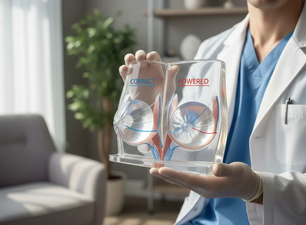 surgeon holding breast model