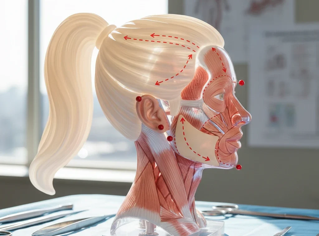 ponytail facelift anatomical model demonstration