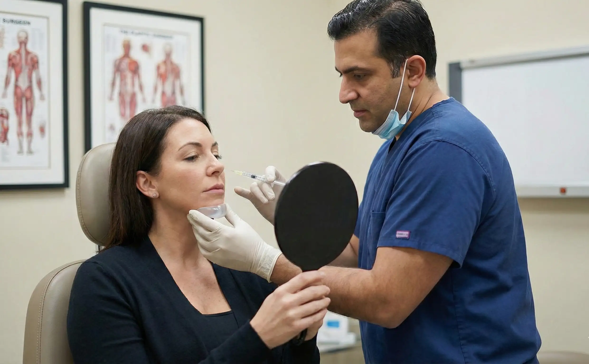 plastic surgeon consultation chin implant vs filler demonstration