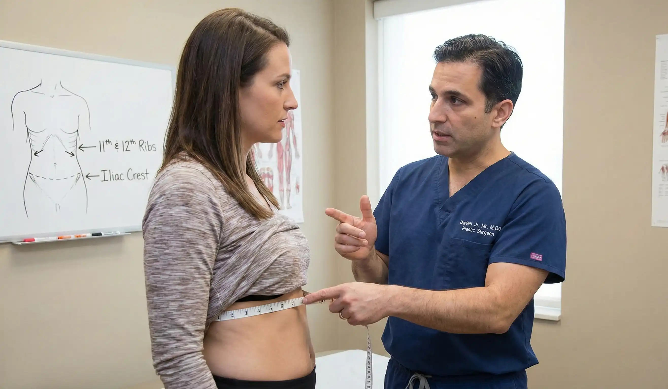 surgeon measuring rib to iliac crest distance