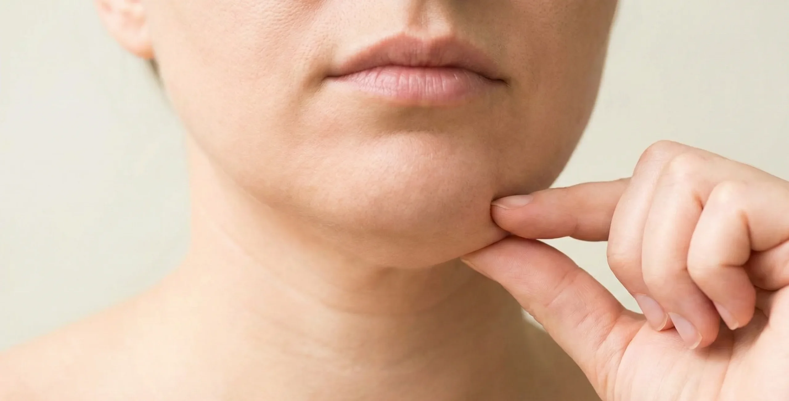 person pinching double chin fat pocket