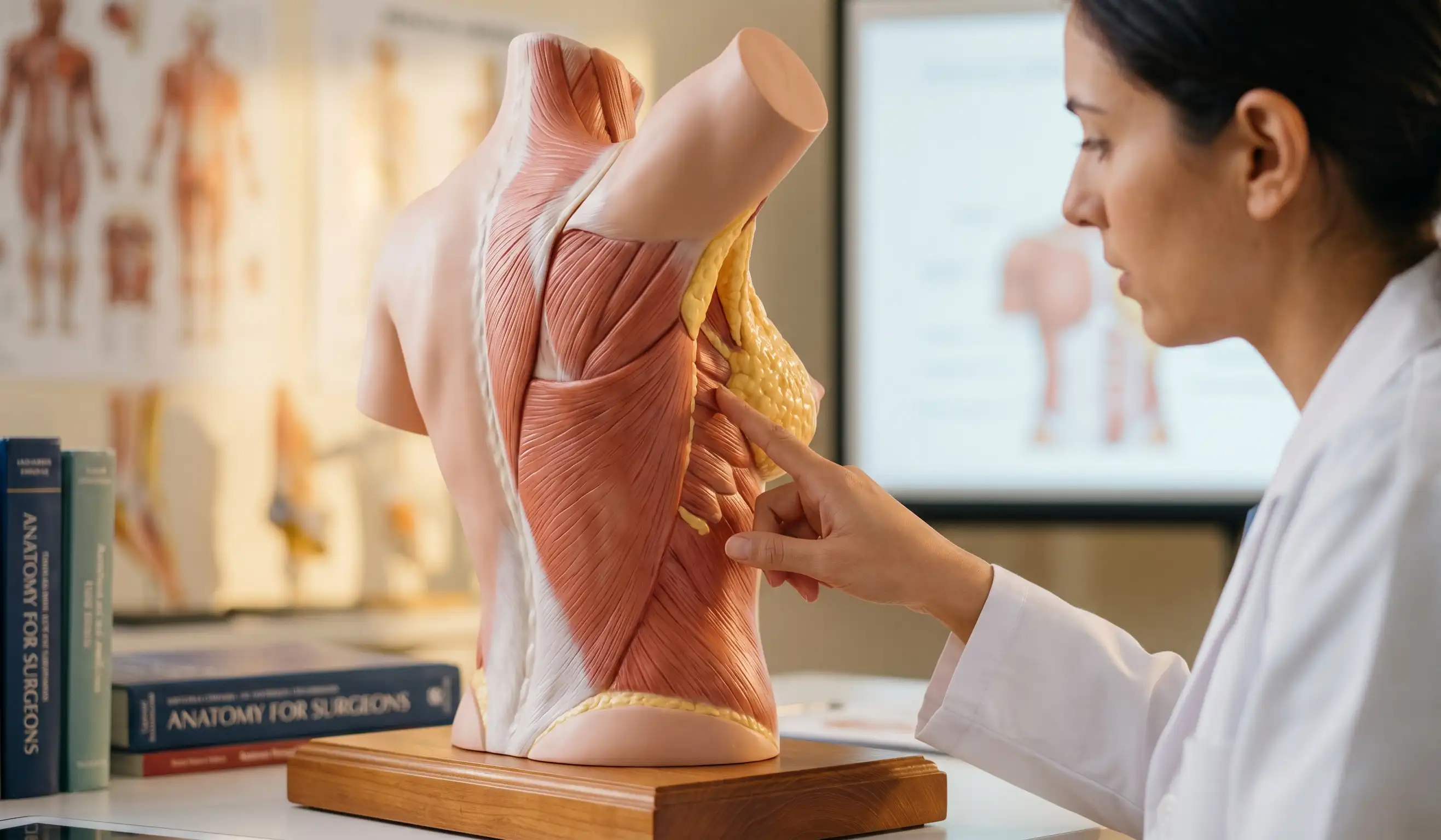 anatomisches Modell Arzt zeigt Fettanatomie
