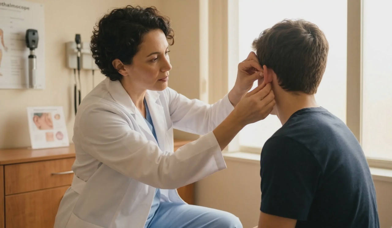 clinical ear exam doctor patient otoplasty