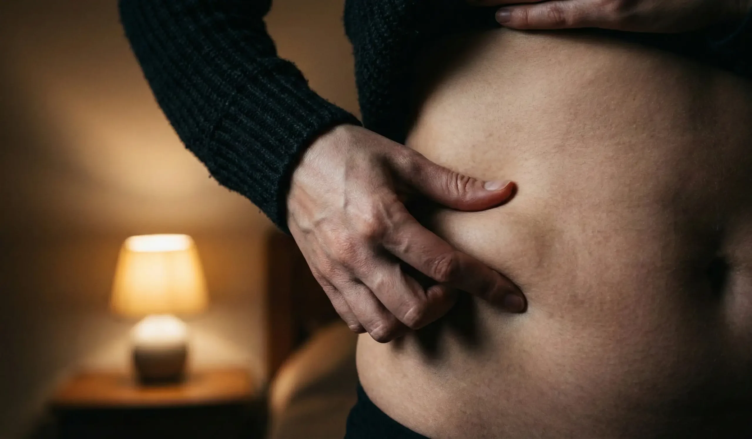 surgeon demonstrating scar tissue firmness exam