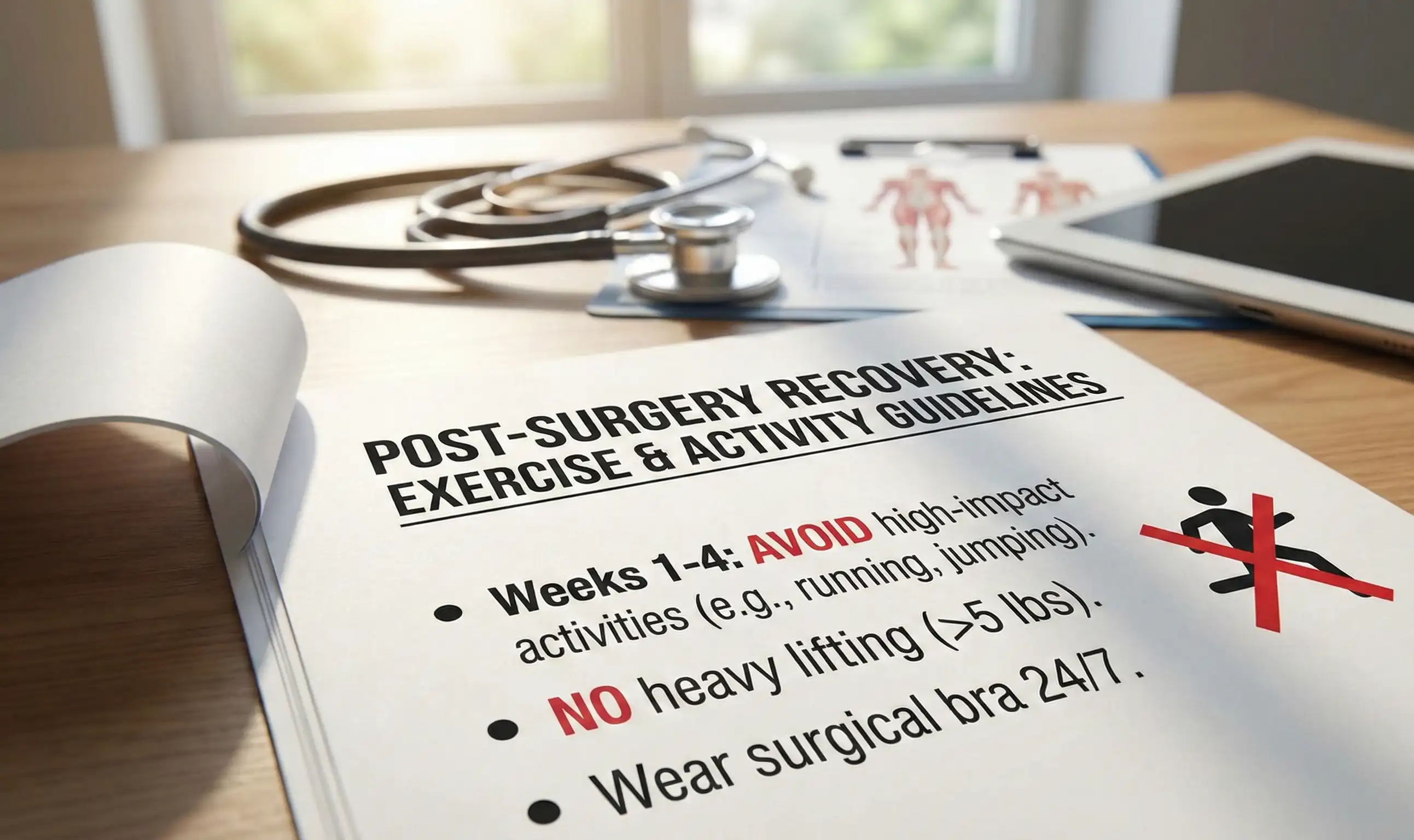 printed recovery guide exercise limitations breast implants