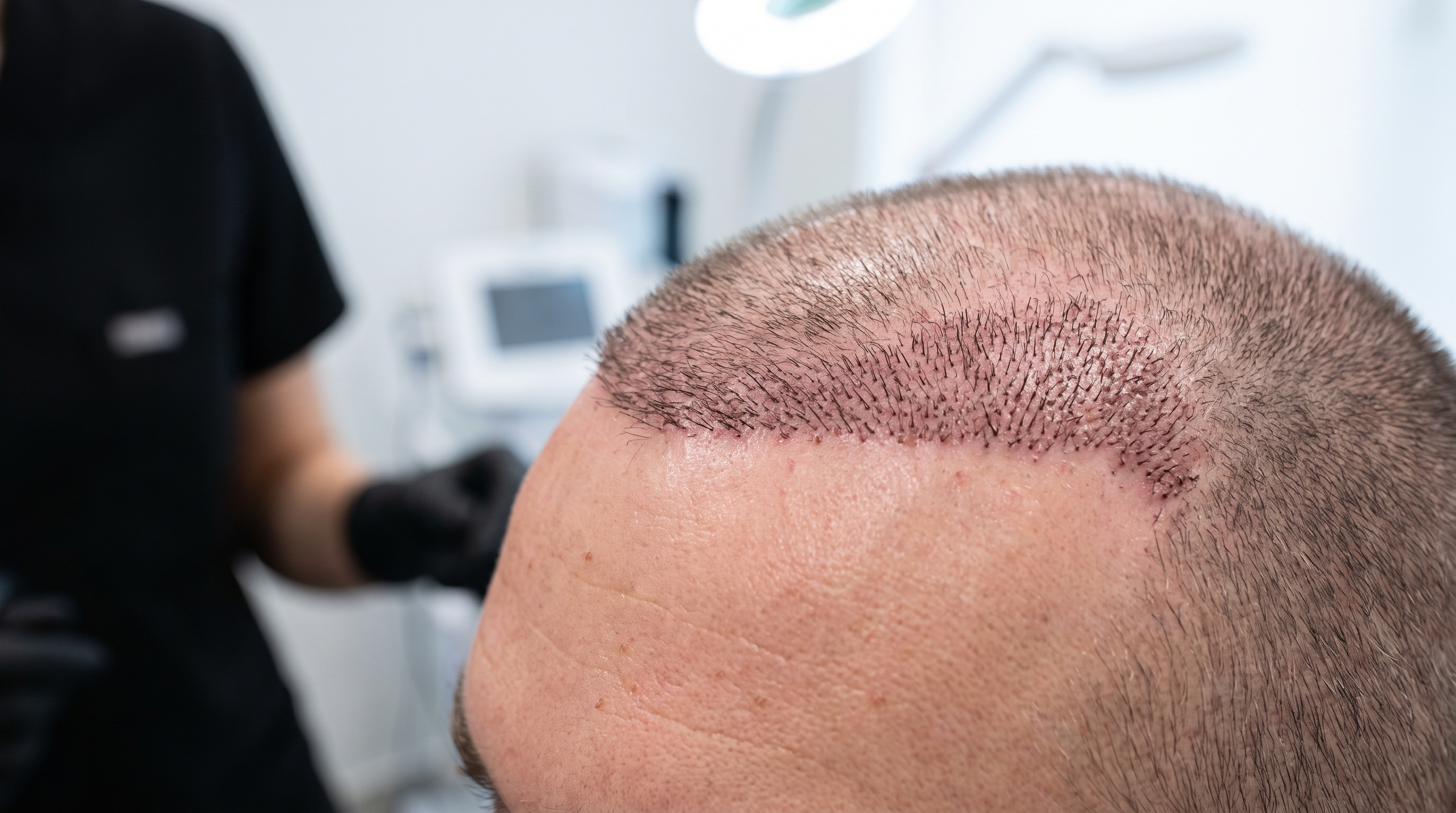Close-up of sapphire blades used for creating precise recipient sites during a hair transplant.