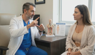 surgeon explaining gravity drainage post op