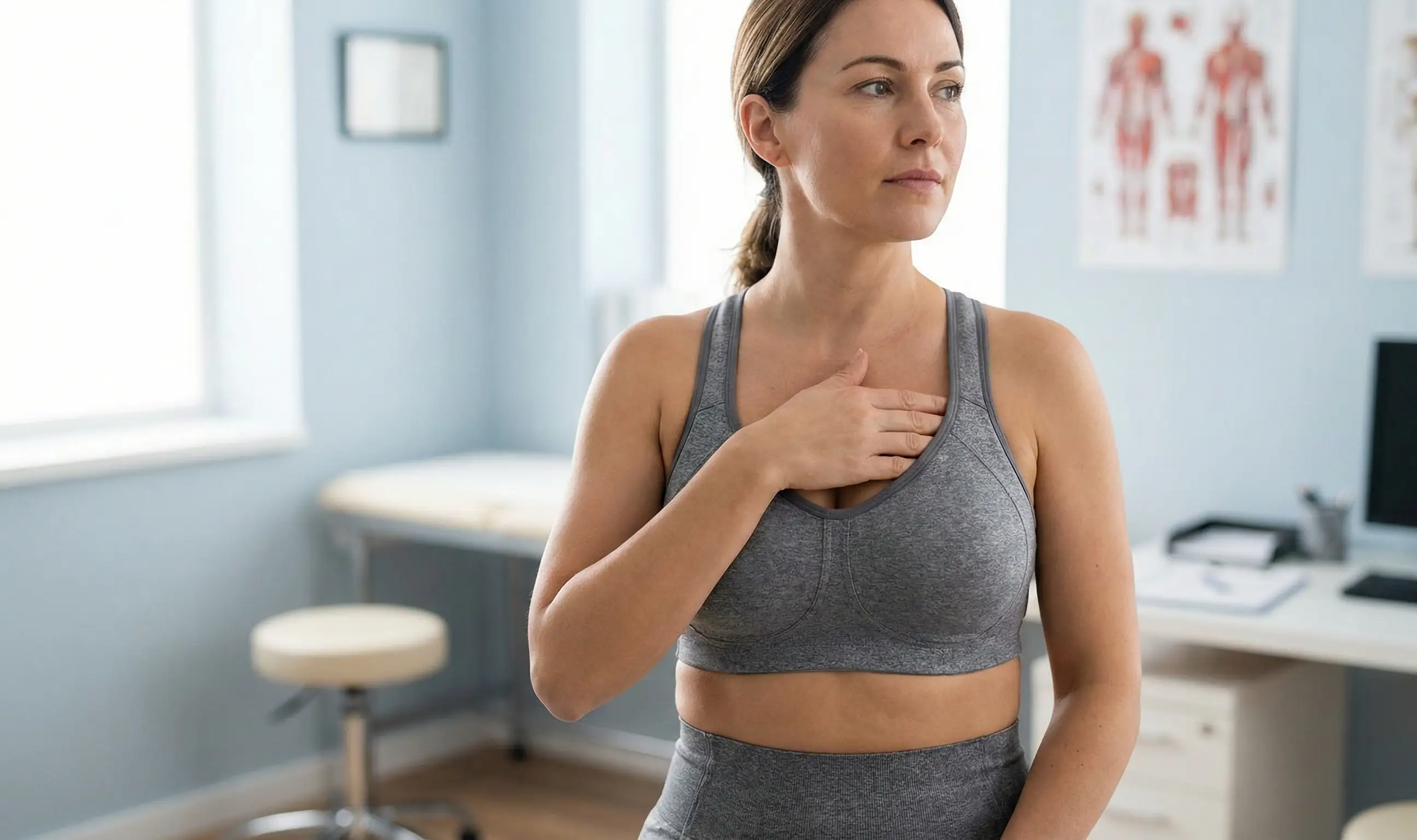 donna che sperimenta sensazioni insolite negli impianti mammari