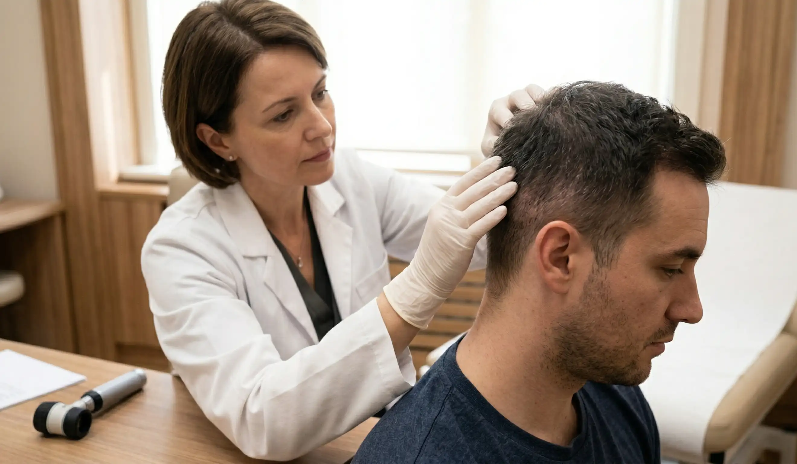 doctor evaluating donor area hair density
