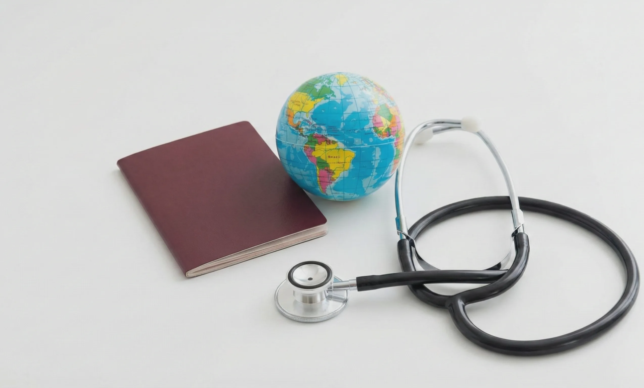 passport stethoscope globe medical travel