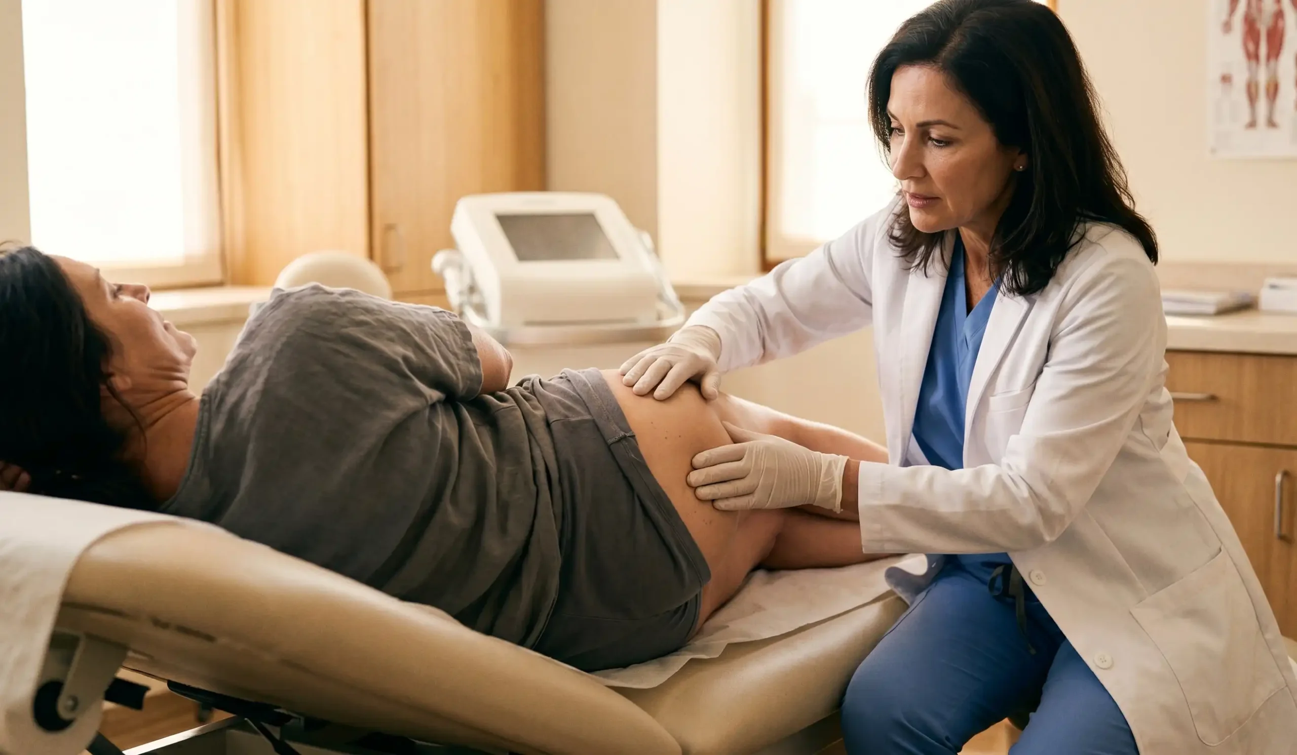 doctor examining post bbl patient hips