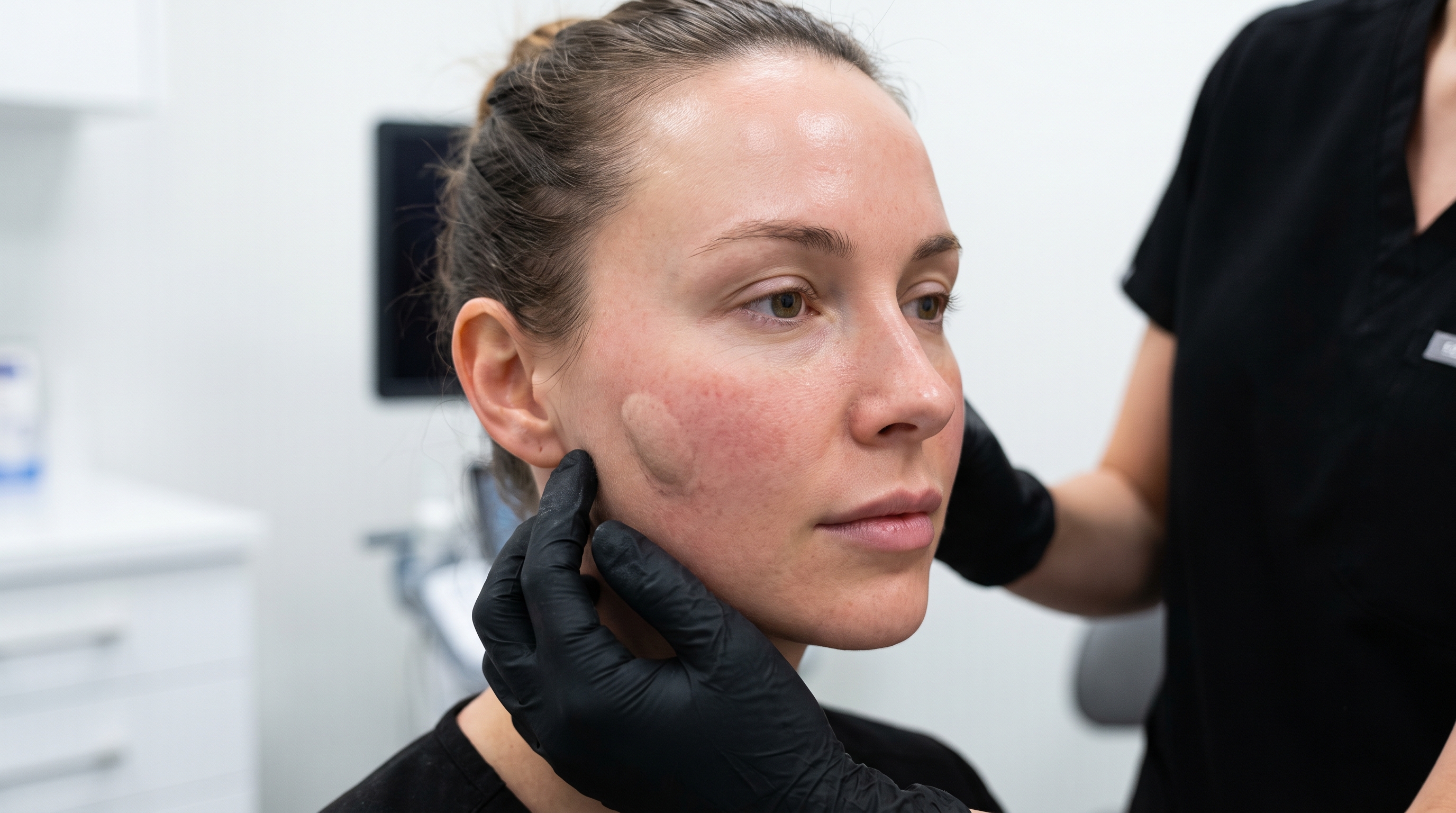 Alloplastic cheek implants providing structural support and volume to the midface.