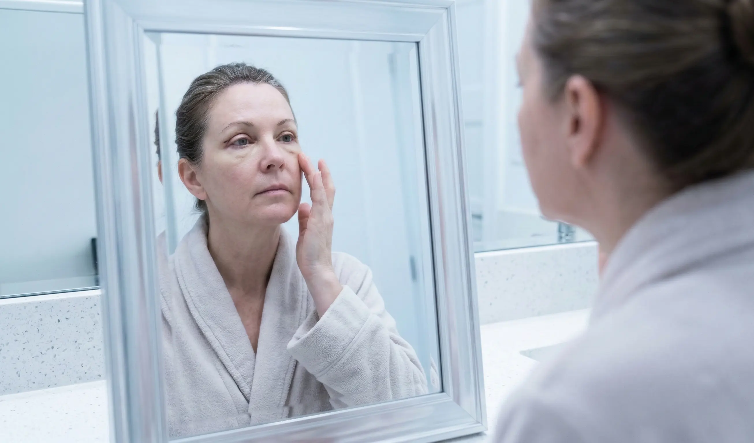 after blepharoplasty patient looking in mirror