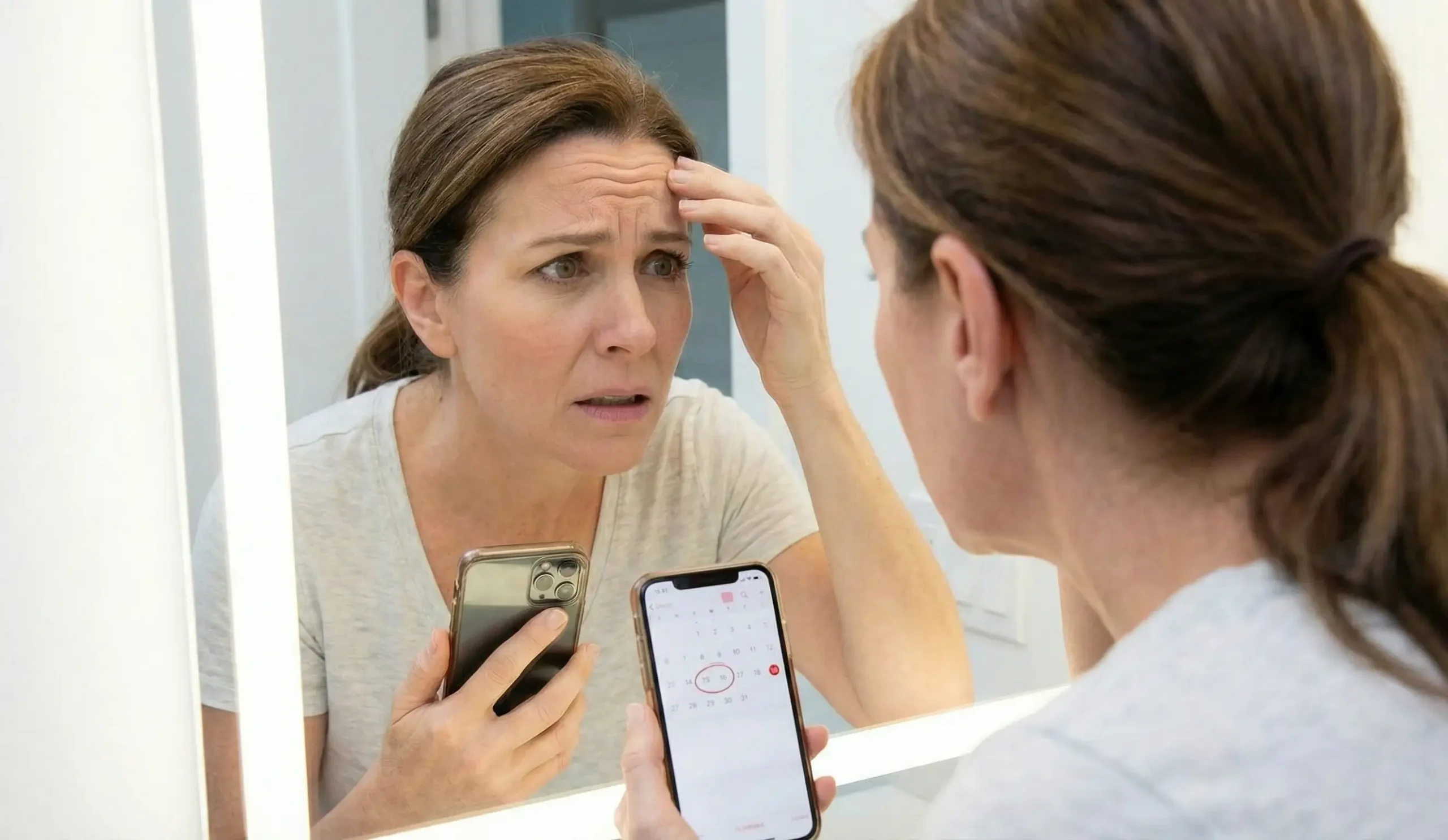woman checking botox results mirror