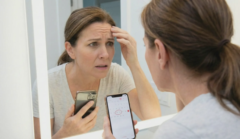 woman checking botox results mirror