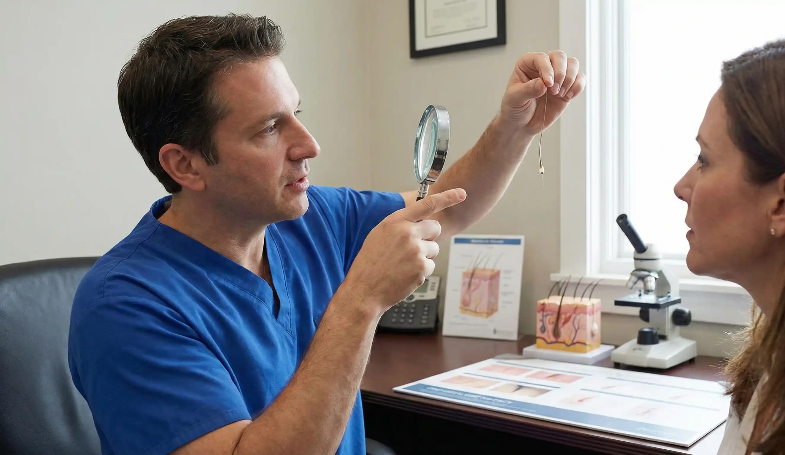 plastic surgeon showing hair bulb root