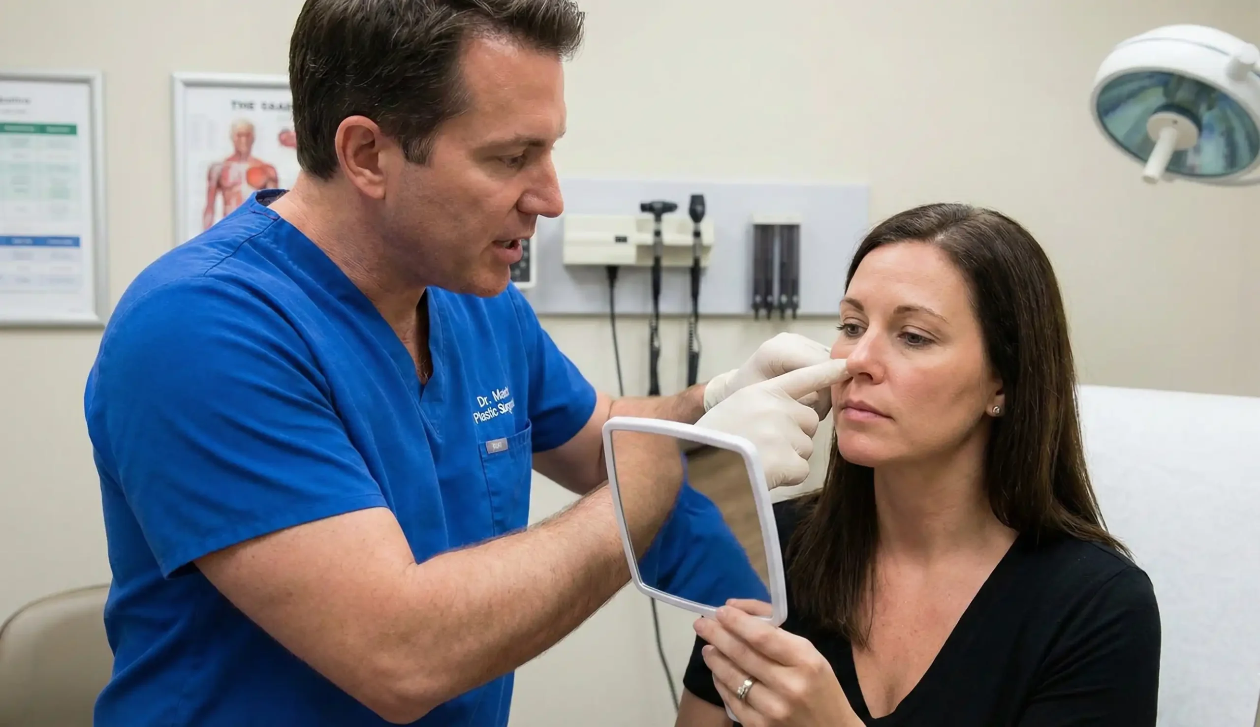 surgeon demonstrating cheek swelling impact