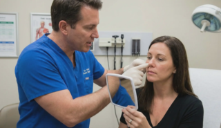 surgeon demonstrating cheek swelling impact