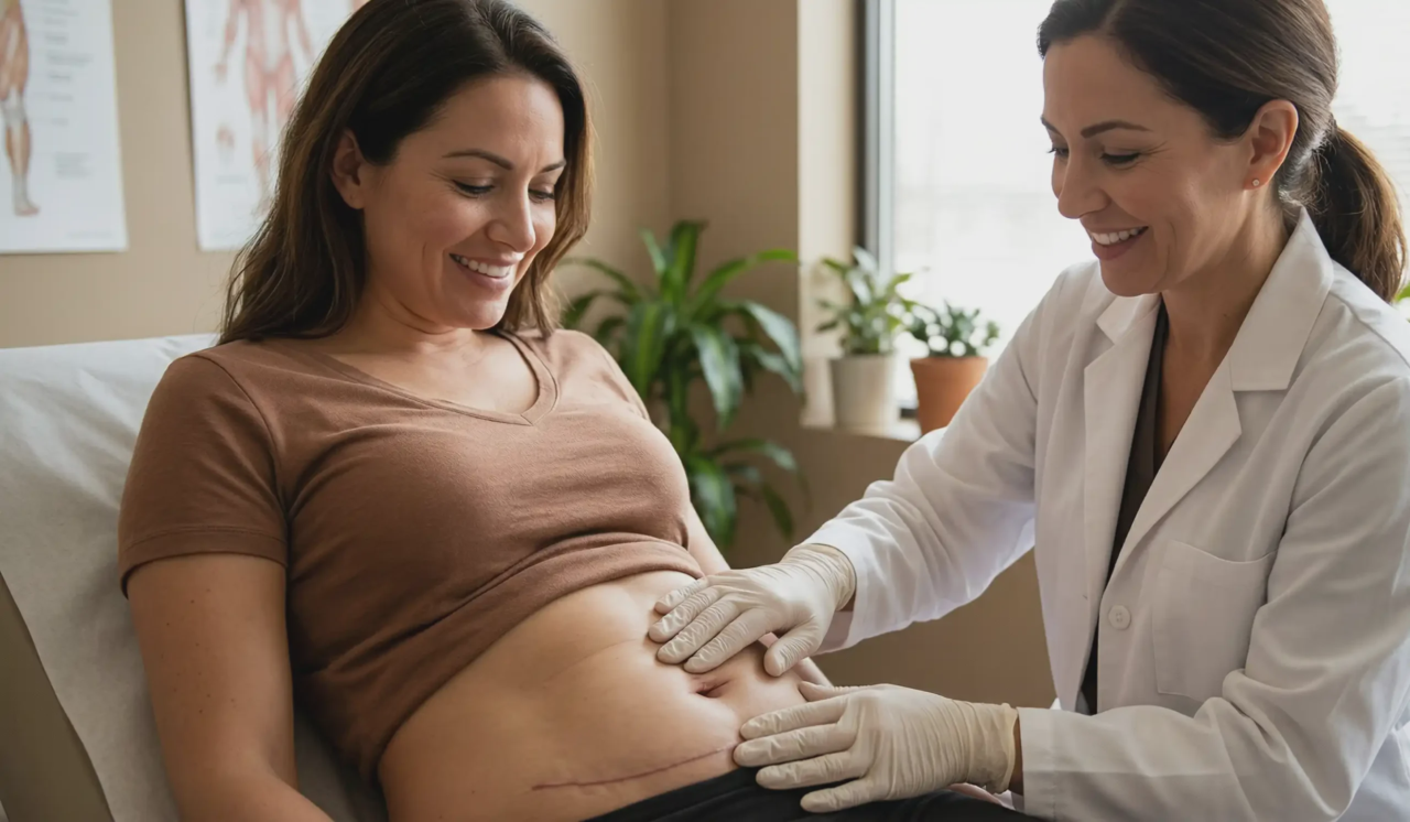 clinic examination tummy tuck belly button