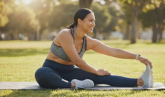 fit person stretching in park representing healthy body image and lifestyle