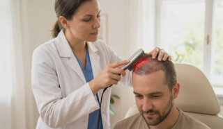 doctor checking scalp blood flow after hair transplant